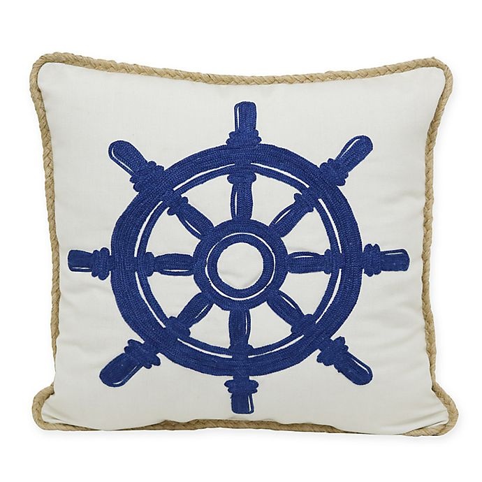 slide 1 of 4, Destination Summer Crewel Ship's Wheel Indoor/Outdoor Square Throw Pillow - Blue/White, 1 ct