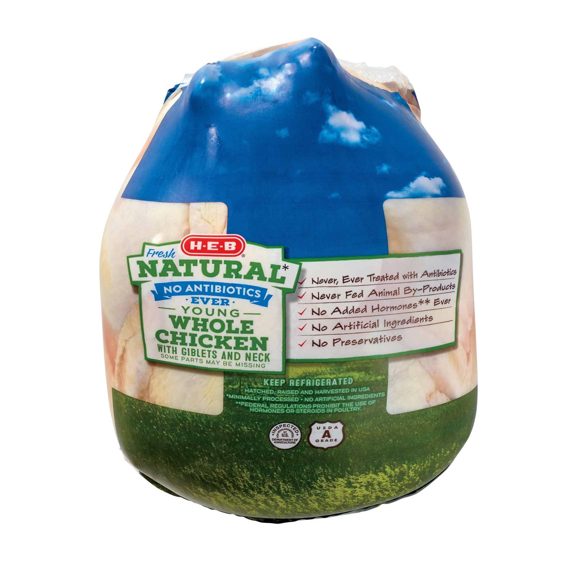 slide 1 of 1, H-E-B Natural Fresh Whole Chicken, per lb