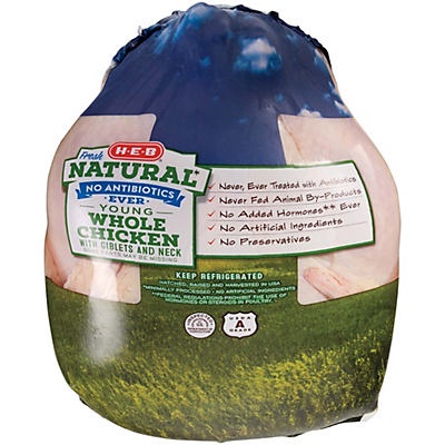 slide 1 of 1, H-E-B Natural Choice Fresh Whole Chicken, per lb