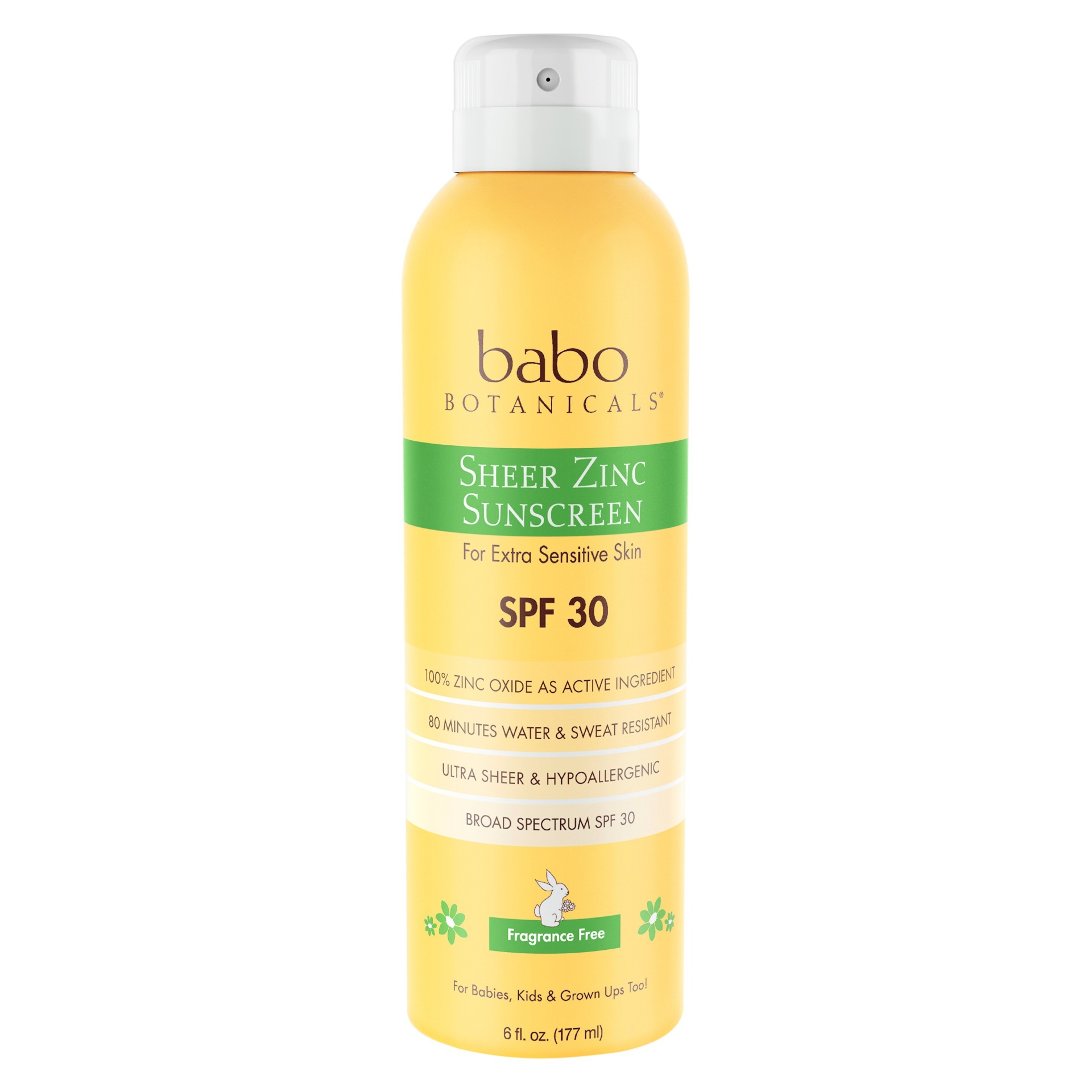 slide 1 of 1, Babo Botanicals Sheer Zinc Fragrance Free Sunscreen Spray SPF 30, 6 oz