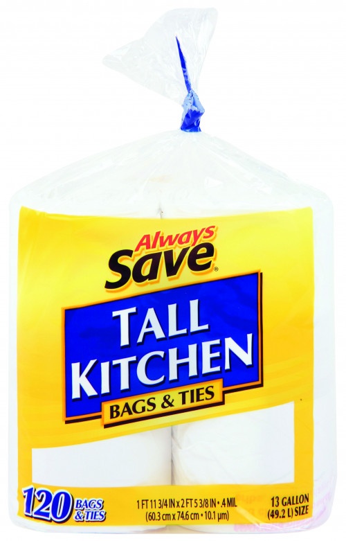 slide 1 of 1, Always Save Tall Kitchen 13 Gallon Bags & Ties, 120 ct