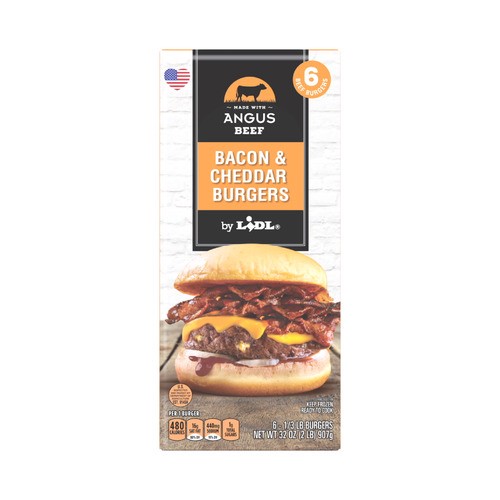 slide 1 of 1, frozen Angus beef burgers, bacon & cheddar, 32 oz