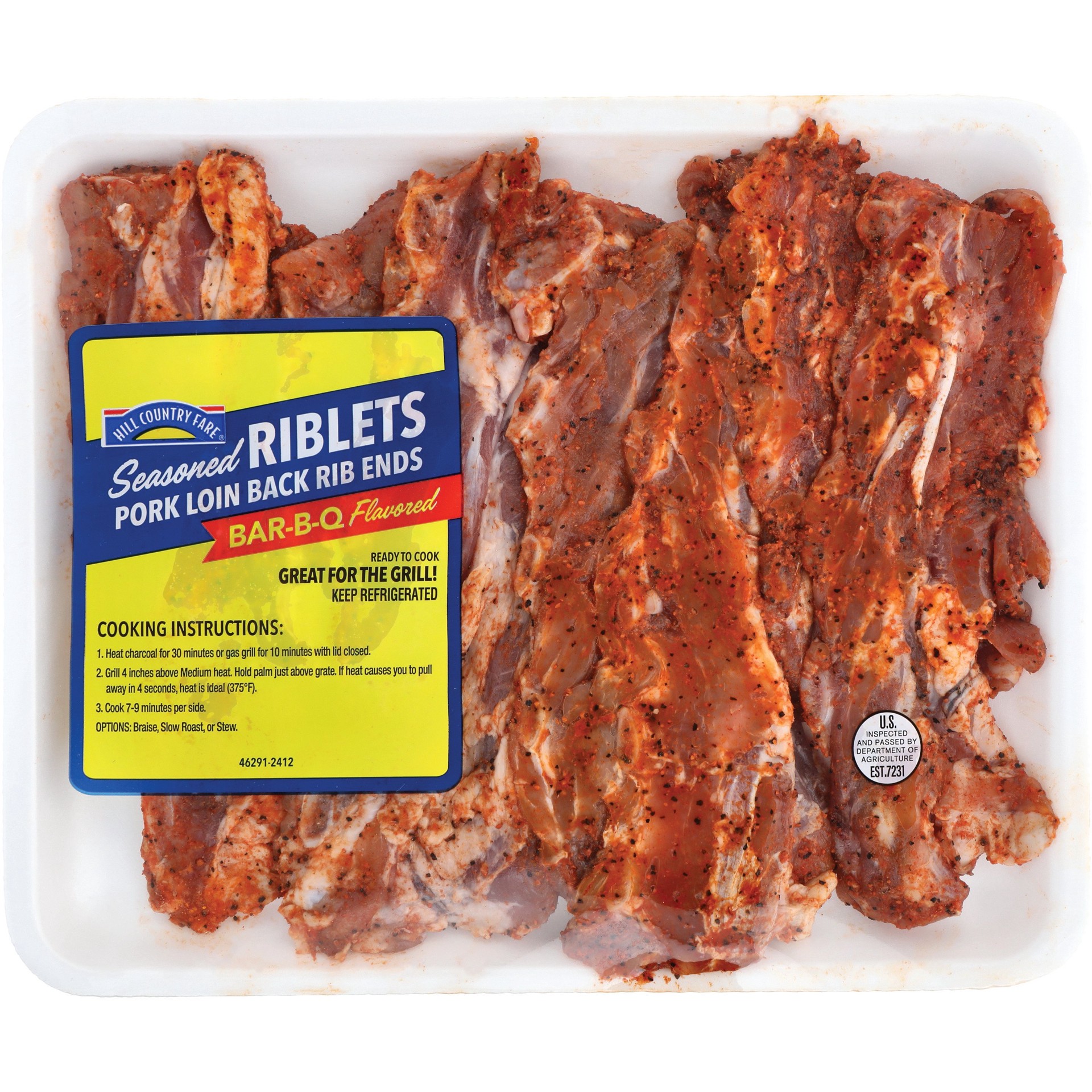 slide 1 of 1, Hill Country Fare Pork Riblets with Bar-B-Q Seasoning, per lb