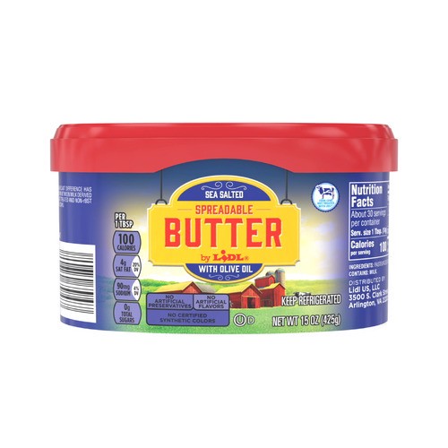 slide 1 of 1, sea salted spreadable butter with olive oil, 15 oz