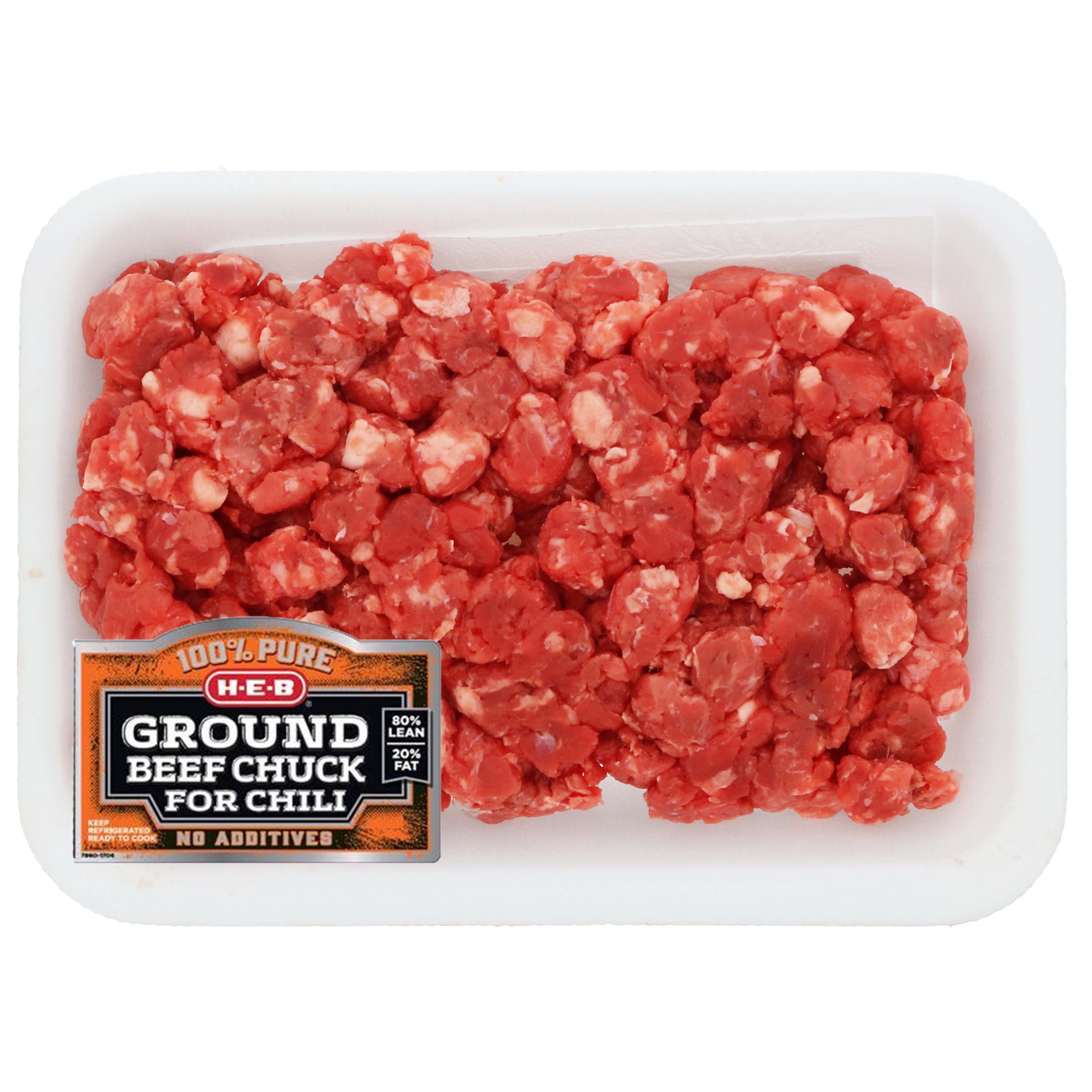 slide 1 of 1, H-E-B 100% Pure Ground Beef Chuck for Chili, 80% Lean, per lb