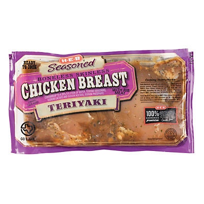 slide 1 of 1, H-E-B Seasoned Boneless Skinless Teriyaki Chicken Breast, per lb