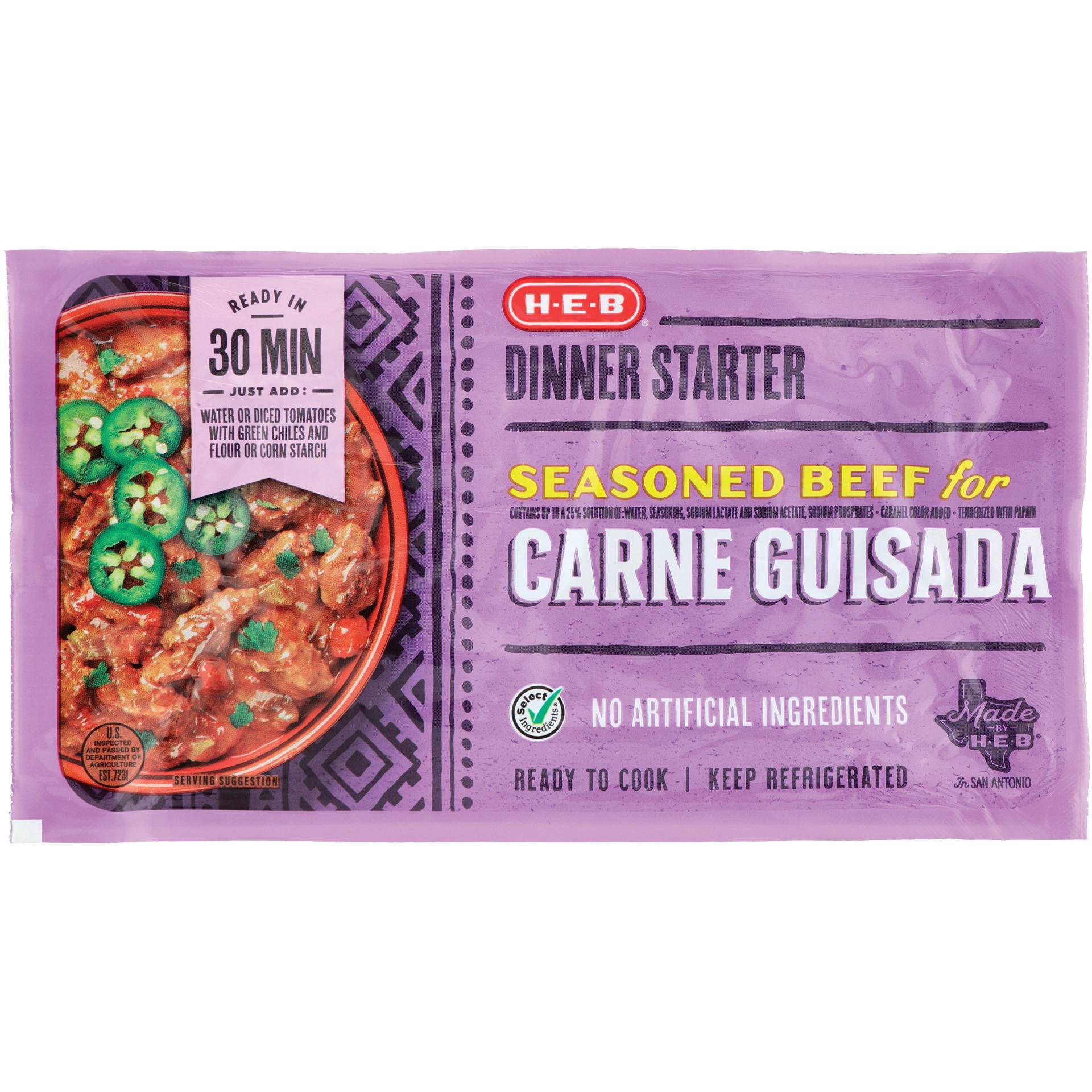 slide 1 of 1, H-E-B Dinner Starter - Seasoned Beef for Carne Guisada, per lb