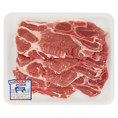 slide 1 of 1, H-E-B Bone-In Pork Steaks, per lb