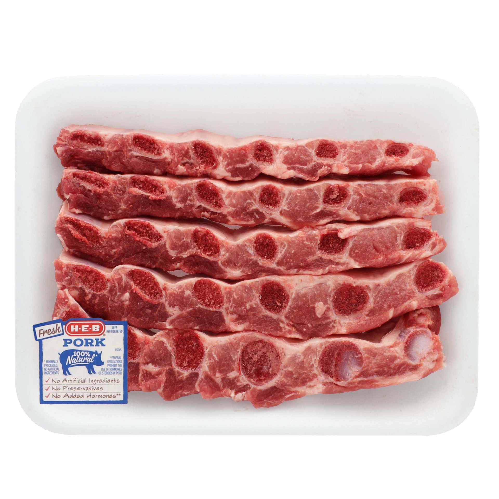slide 1 of 1, H-E-B Cross-Cut Pork Spareribs, per lb