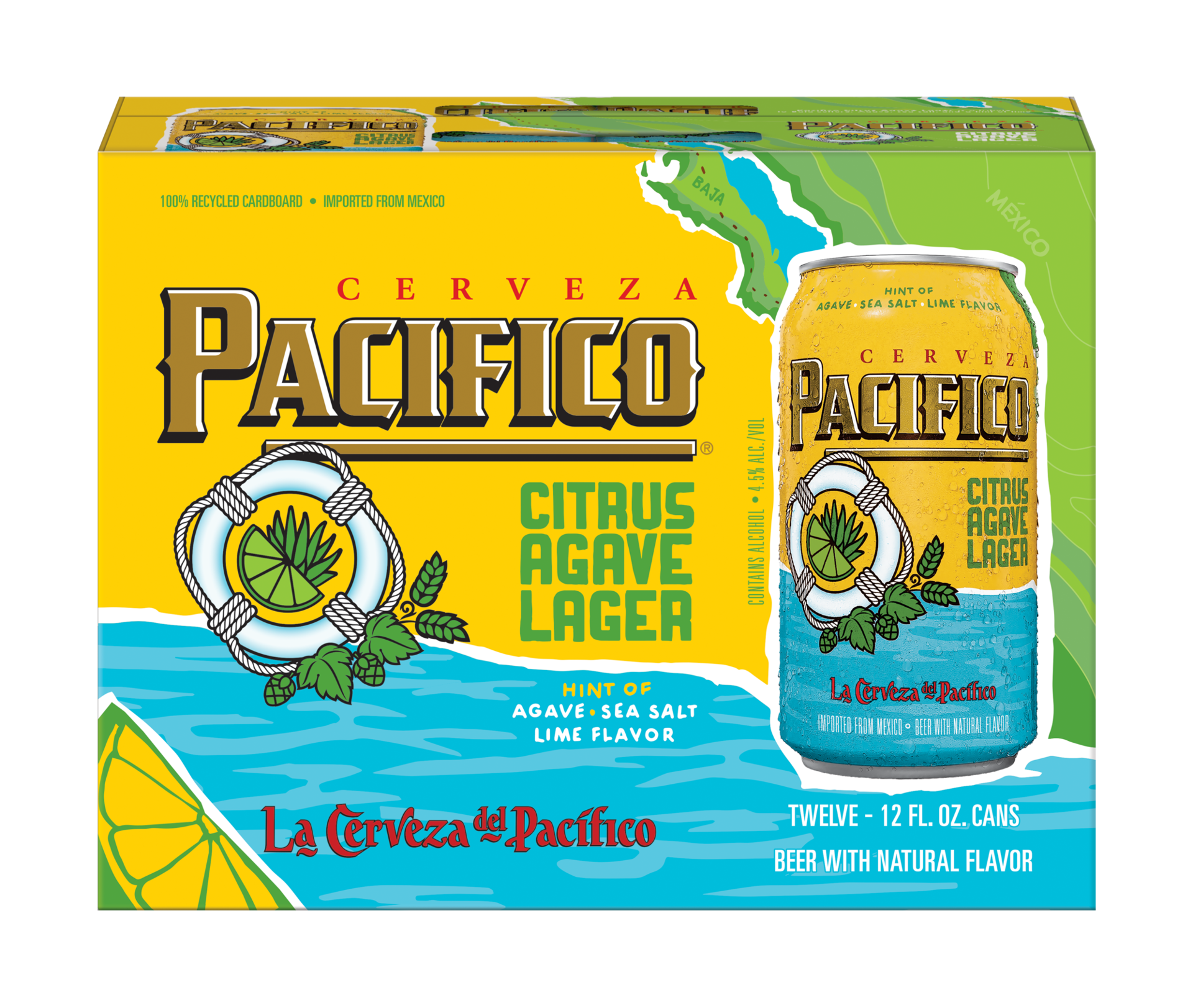 slide 1 of 1, Pacifico Citrus Agave Lager Mexican Beer, 12 pk 12 fl oz Cans, 4.5% ABV, 144 fl oz