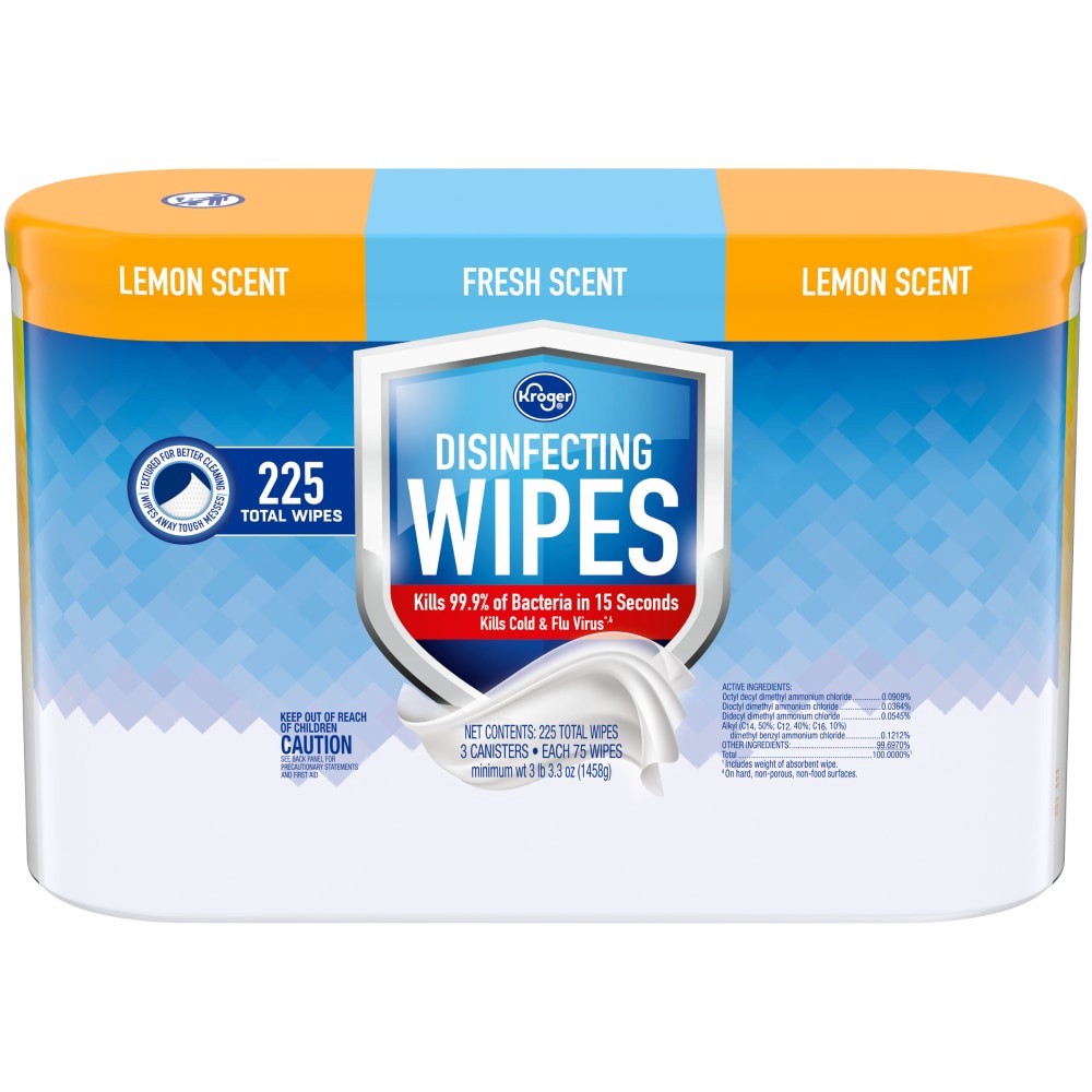 slide 3 of 3, Kroger Home Sense Disinfecting Wipes 3 Pack, 225 ct