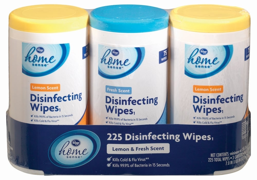slide 1 of 1, Kroger Home Sense Disinfecting Wipes 3 Pack, 225 ct
