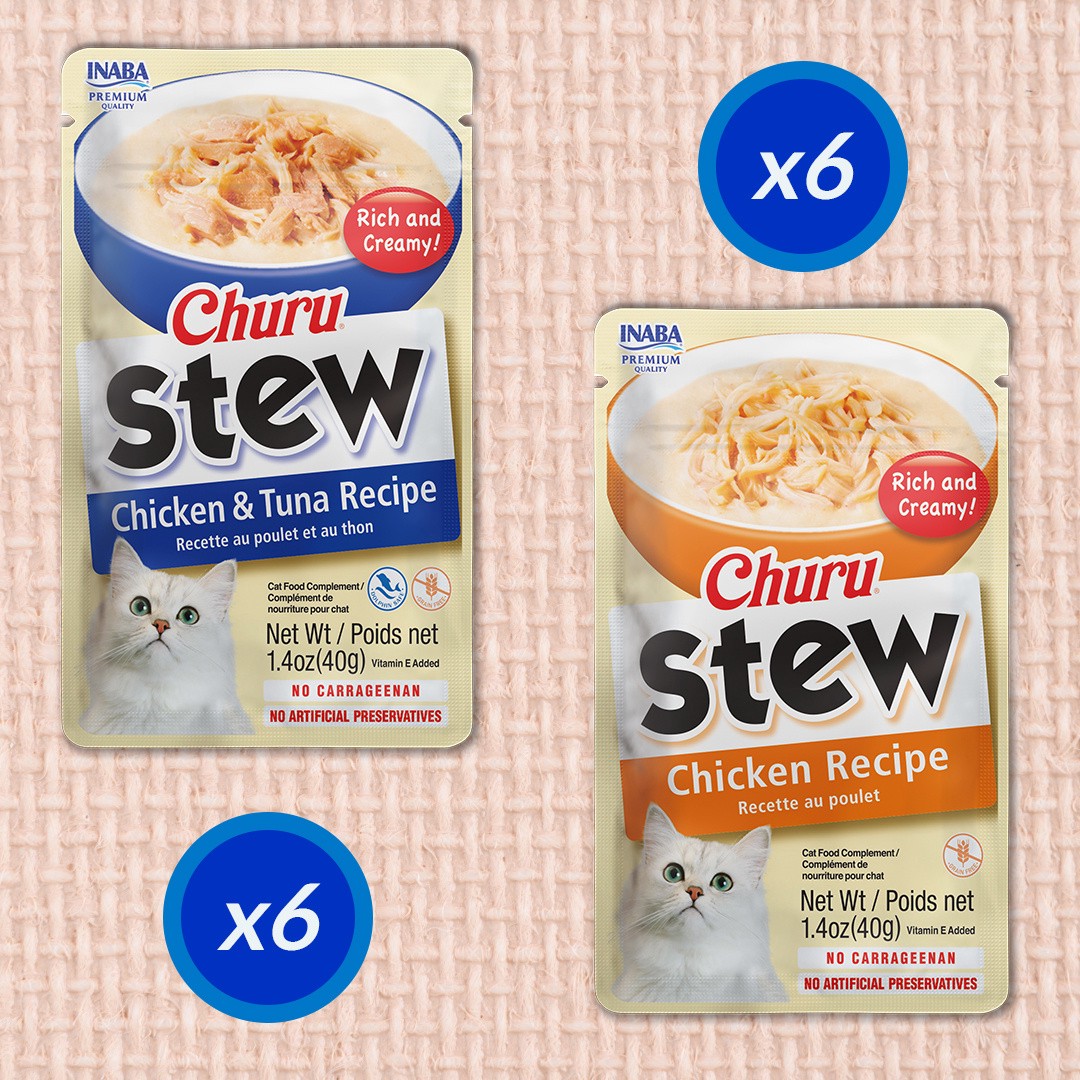 slide 7 of 8, Churu Stew Chicken & Tuna Recipe/Chicken Recipe Cat Food Complement Chicken & Tuna Variety 12 - 1.4 oz Pouches, 12 ct