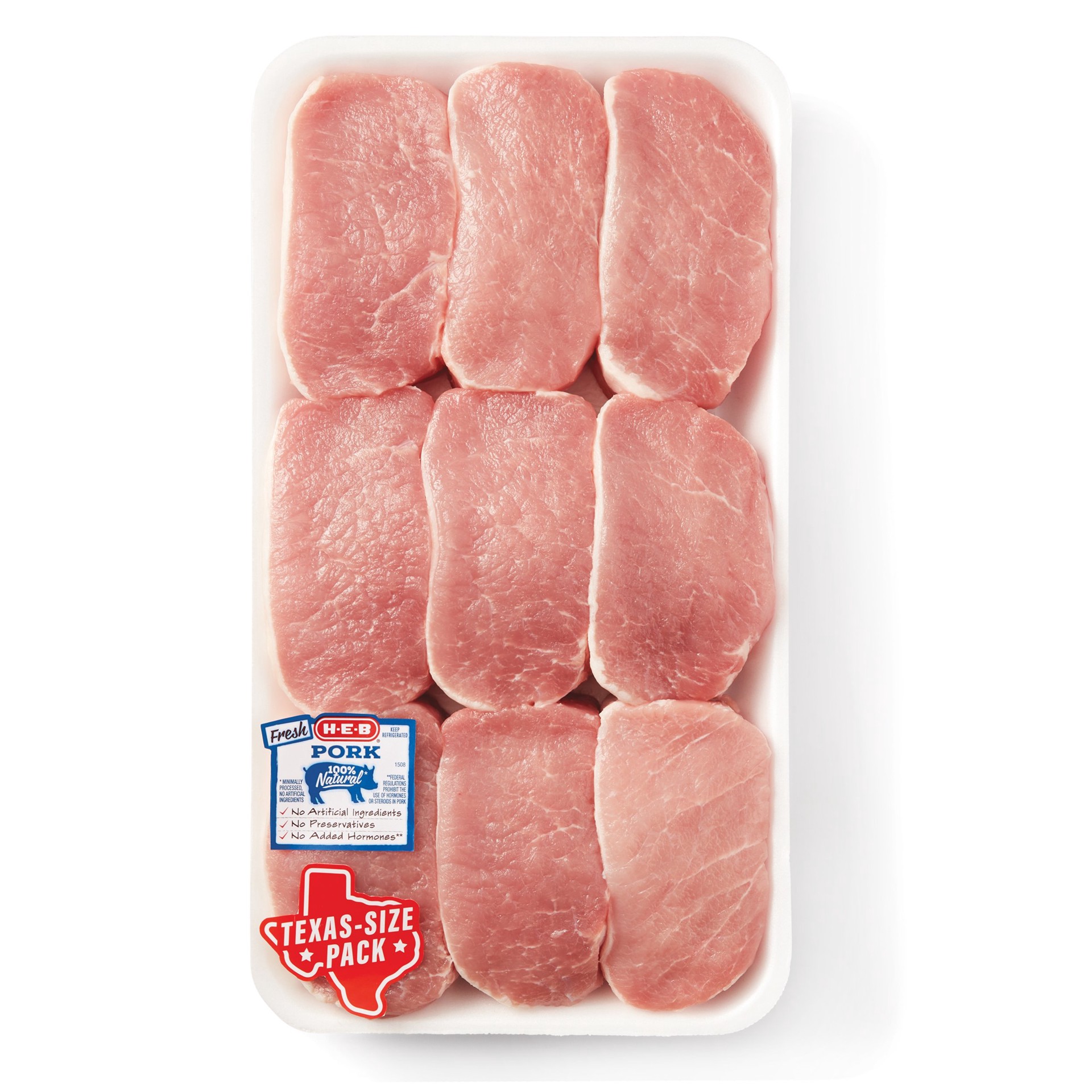slide 1 of 1, H-E-B Boneless Center Loin Pork Chops, Extra Thick Cut - Texas-Size Pack, per lb