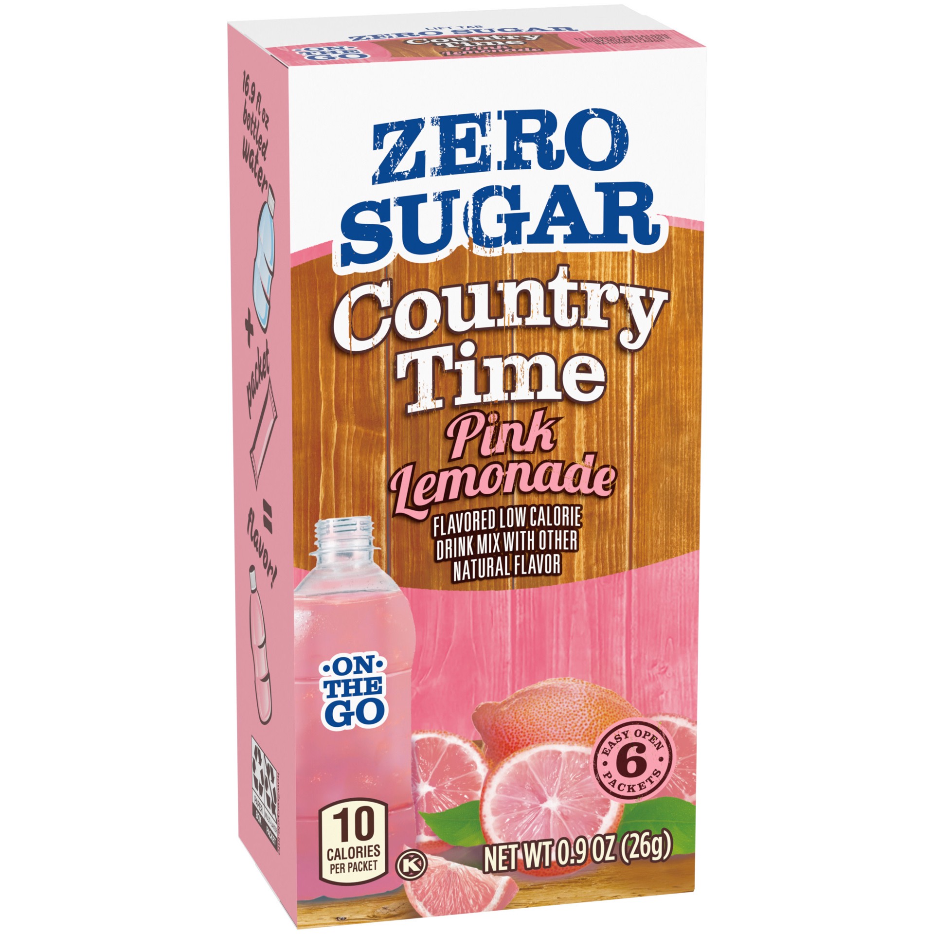 slide 3 of 5, Country Time Zero Sugar Pink Lemonade Drink Mix, 6 ct On-the-Go Packets, 8 per Case, 6 ct