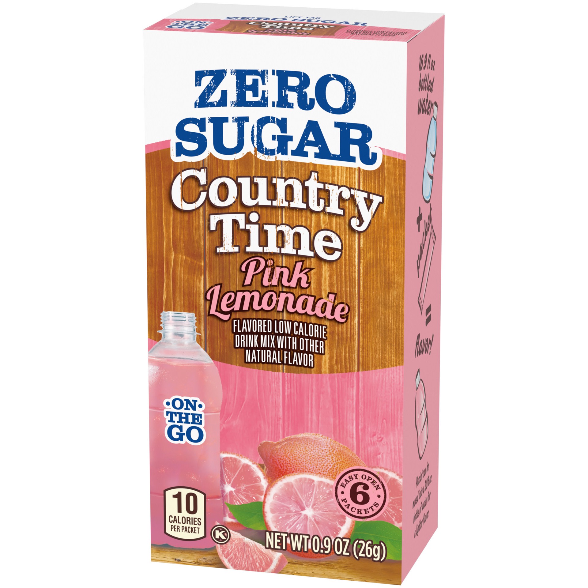 slide 5 of 5, Country Time Zero Sugar Pink Lemonade Drink Mix, 6 ct On-the-Go Packets, 8 per Case, 6 ct