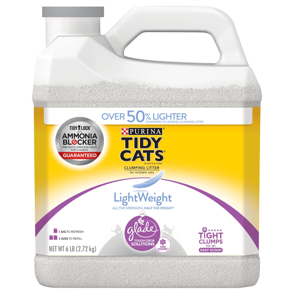 slide 1 of 1, Purina Tidy Cats LightWeight Clean Blossoms Clumping Cat Litter with Glade Tough Odor Solutions, 6 lb