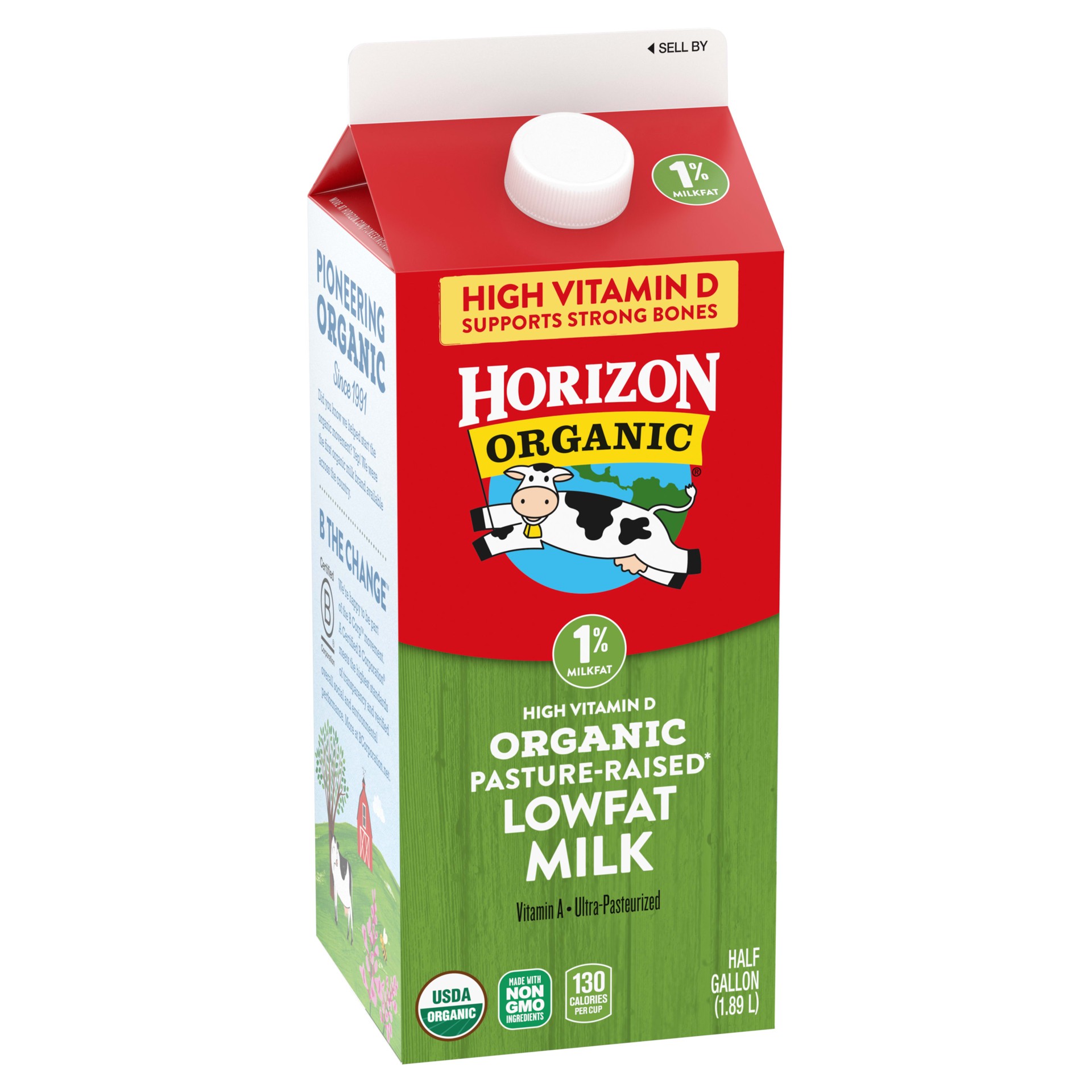 slide 4 of 5, Horizon Organic 1% Low Fat milk, High Vitamin D, Half Gallon, 