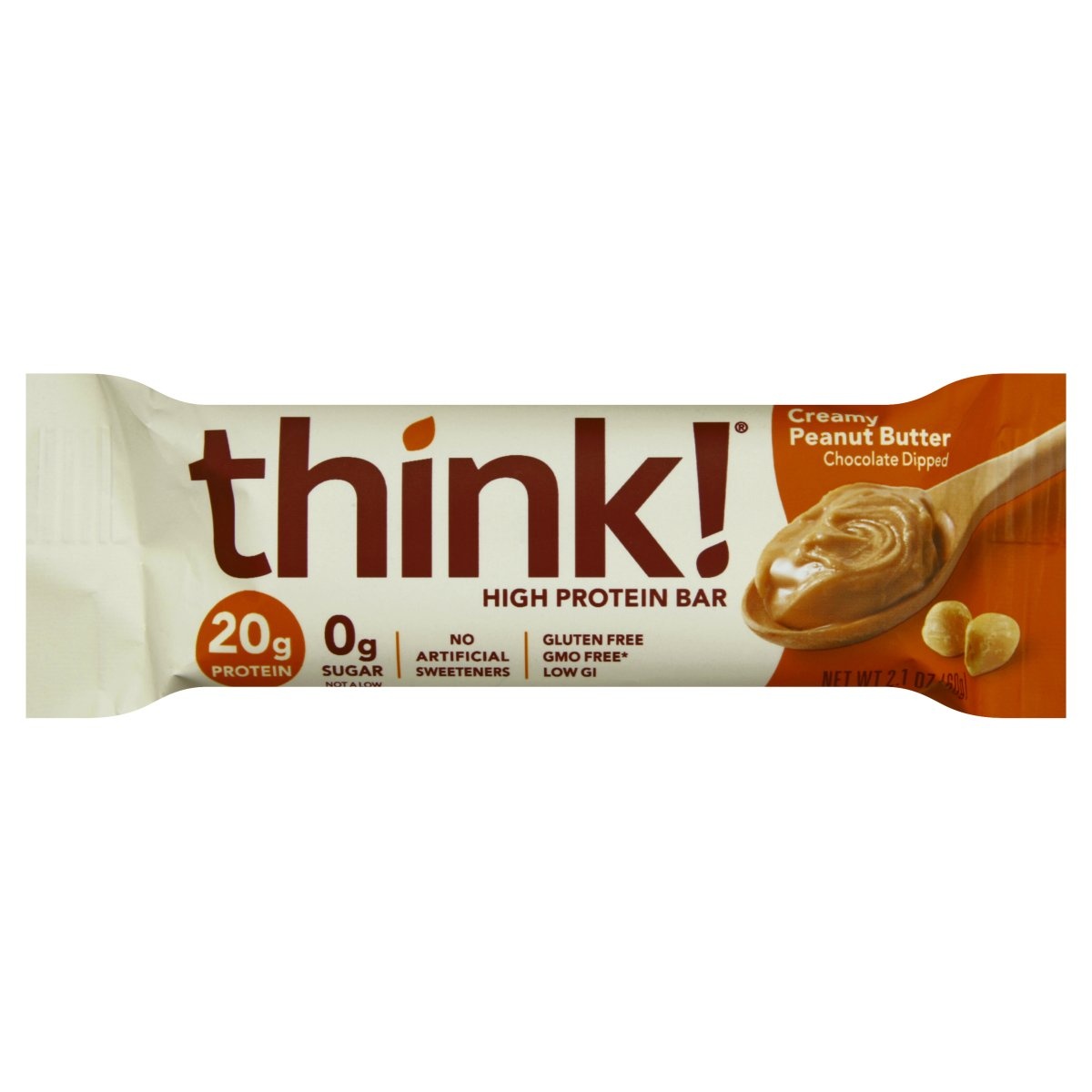 slide 1 of 1, Think! High Protein Bar, Chocolate Dipped, Creamy Peanut Butter, 2.1 Ounce, 2.1 oz