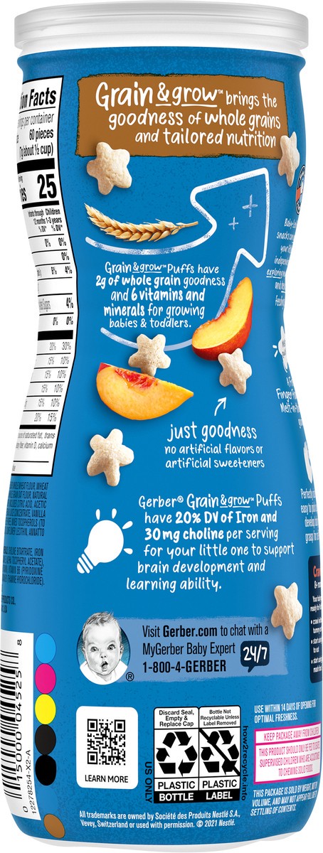 slide 9 of 9, Gerber Stage 3 Baby Food, Peach Puffs, 1.48 oz Canister, 1.48 oz