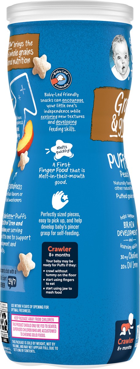 slide 8 of 9, Gerber Stage 3 Baby Food, Peach Puffs, 1.48 oz Canister, 1.48 oz