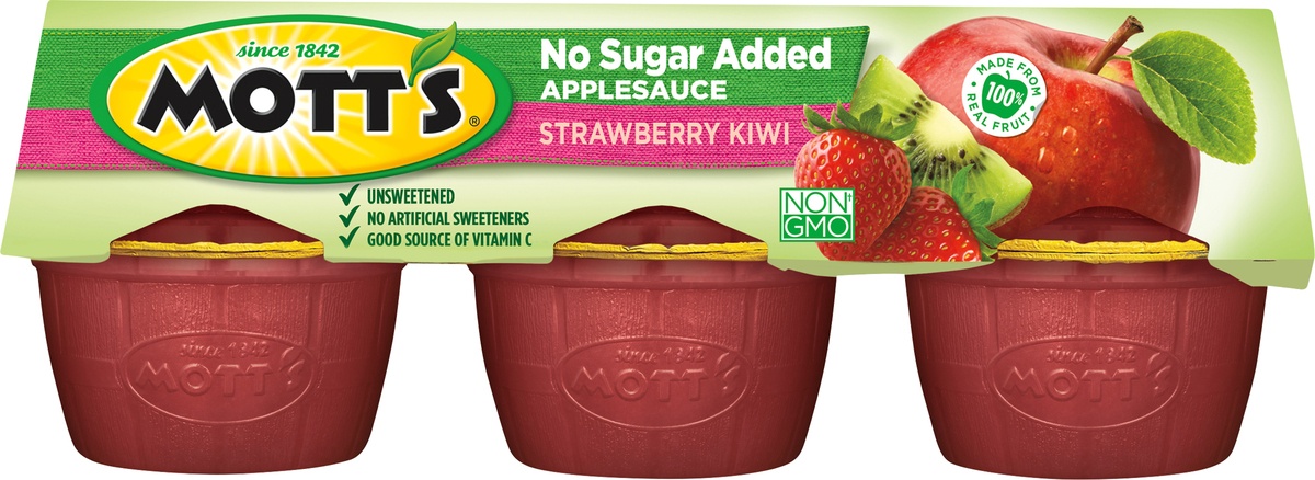 slide 2 of 2, Mott's No Sugar Added Strawberry Kiwi Applesauce, 3.9 oz cups, 6 count, 