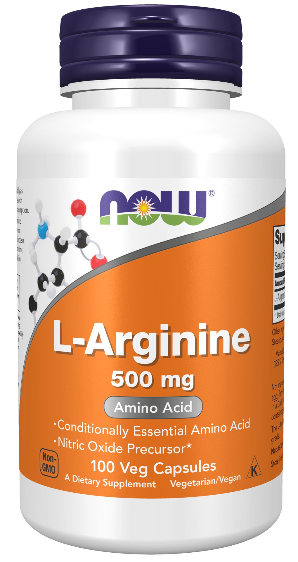 slide 1 of 2, NOW L-Arginine 500 mg - 100 Veg Capsules, 100 ct