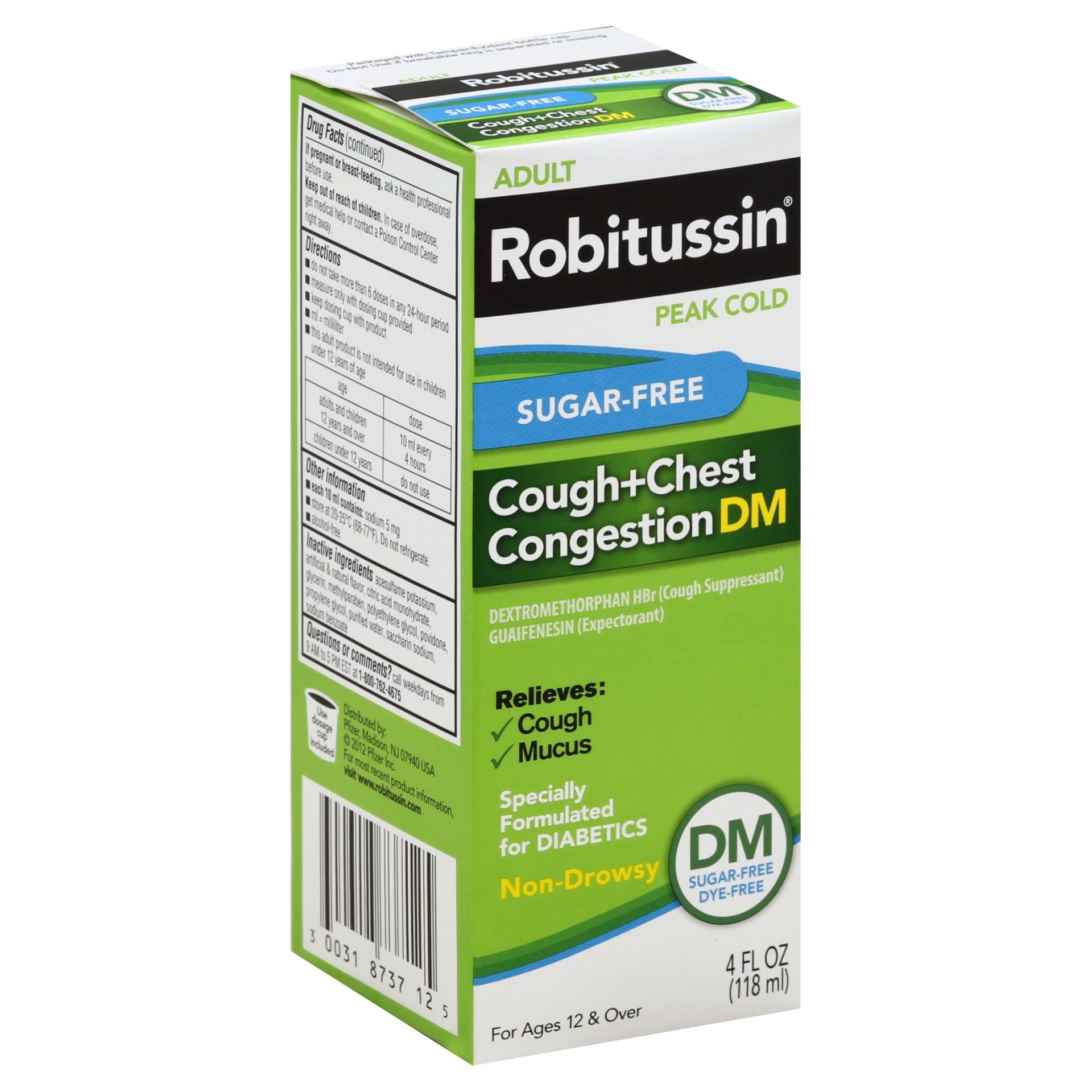 slide 1 of 1, Robitussin Peak Cold Cough + Chest Congestion DM Non-Drowsy Liquid Sugar-Free, 4 fl oz