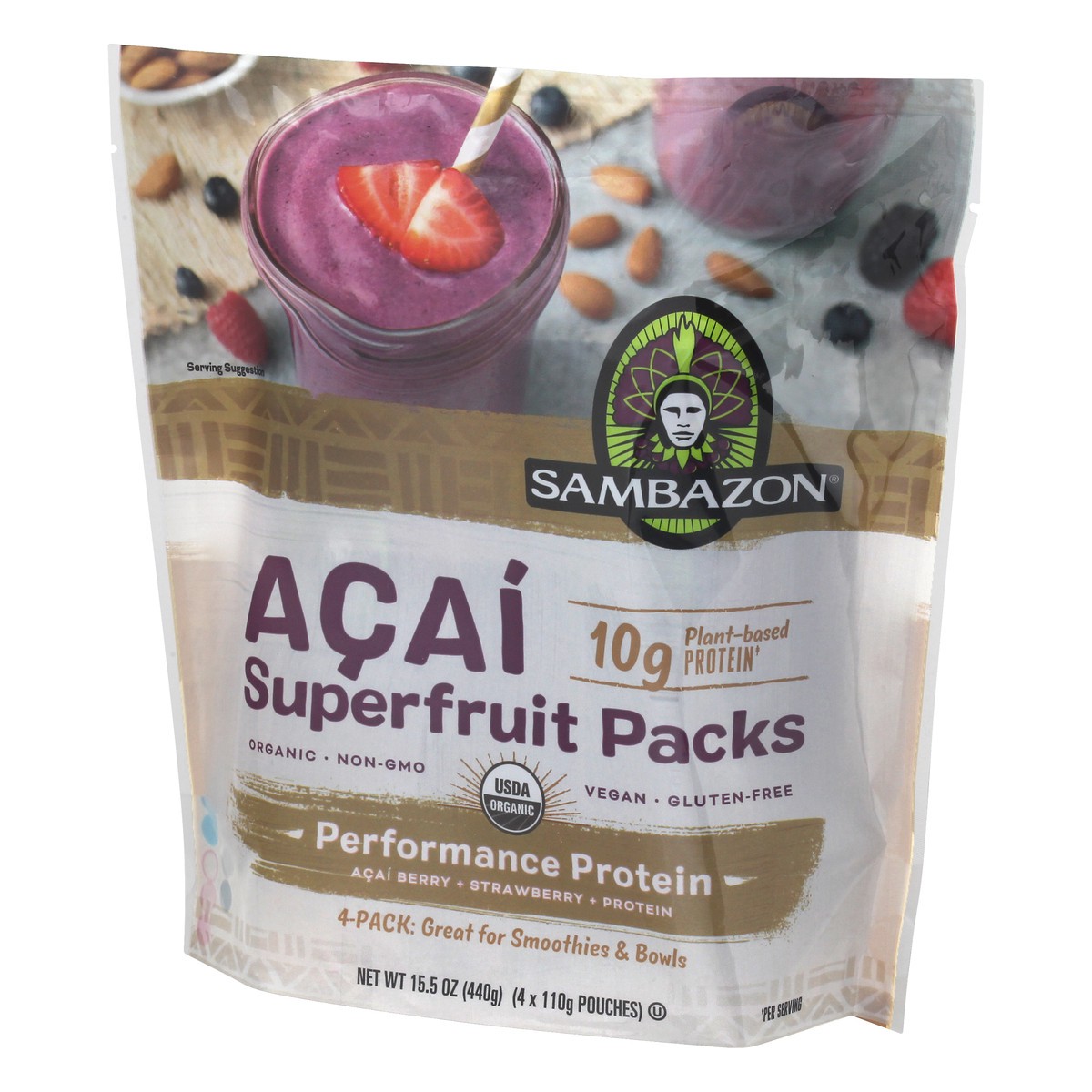 slide 11 of 13, Sambazon Inc Sambazon Acai Performance Protein Superfruit Packs Acai Berry Protein Strawberry , 4 ct