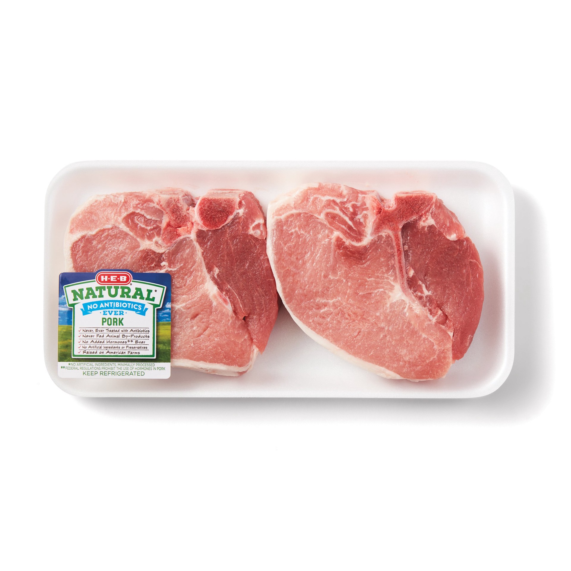 slide 1 of 1, H-E-B Natural Bone-in Center Loin Pork Chops, Thick Cut, per lb