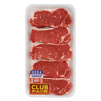 slide 1 of 1, Choice Beef New York Strip Steak Boneless Thick Club Pack, 4-5 Steaks, per lb