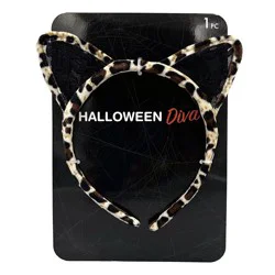 Halloween Cat Ears with Faux Fur and Lace Headband, 1 Count