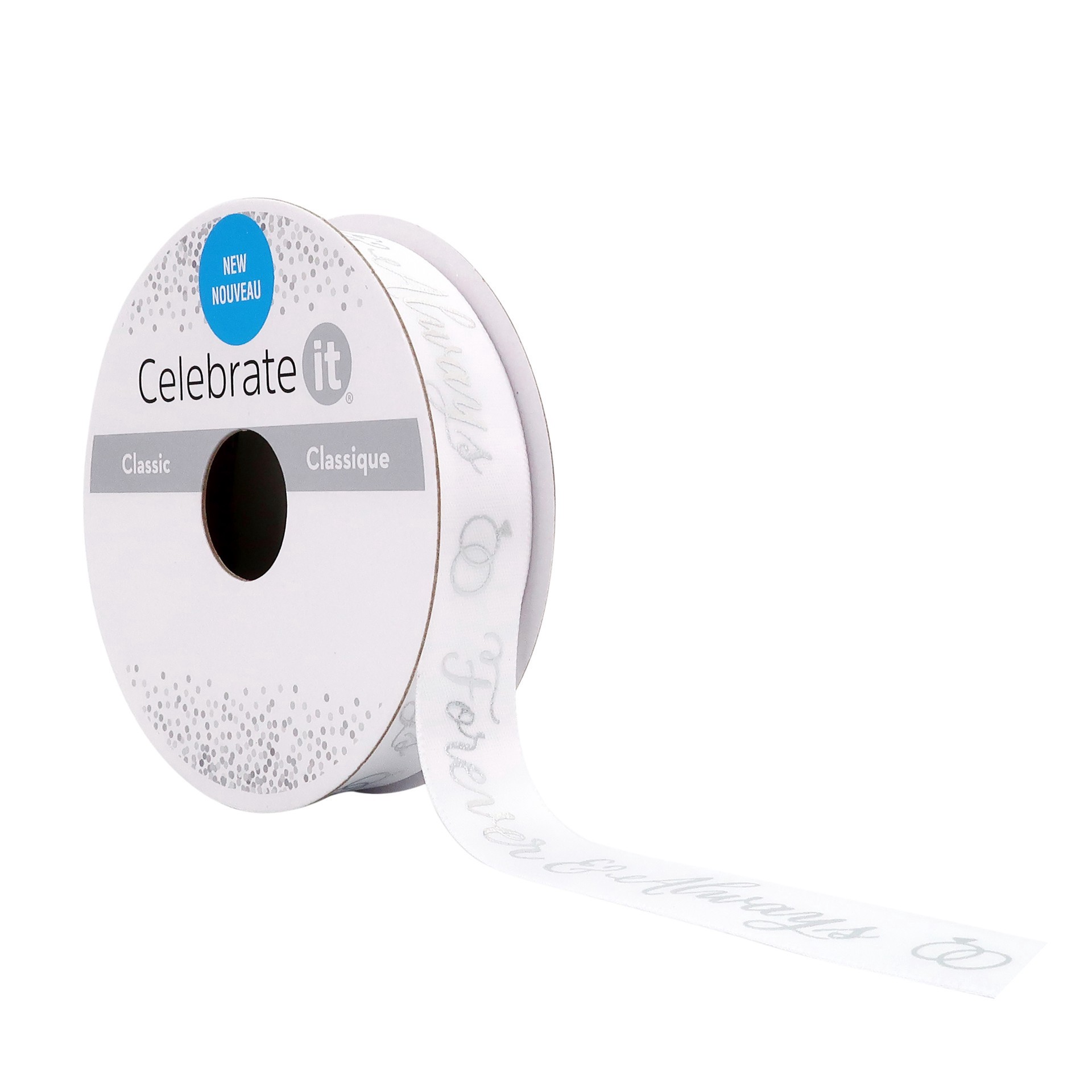 slide 2 of 4, 5/8'' X 7yd. Satin Foil Forever Ribbon By Celebrate It, 5/8 in x 7 yd