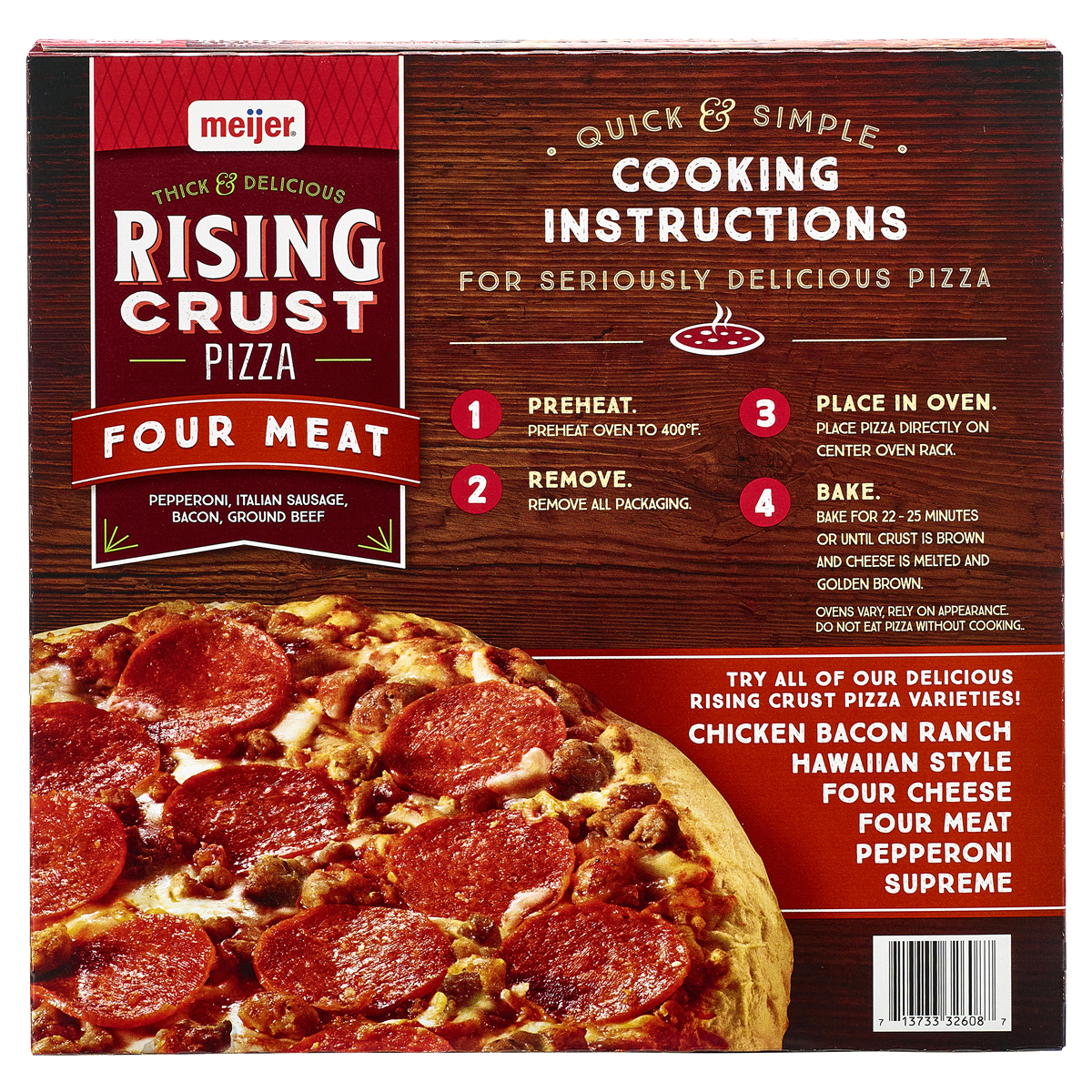 slide 3 of 3, Meijer Rising Crust Four Meat Pizza, 30 oz