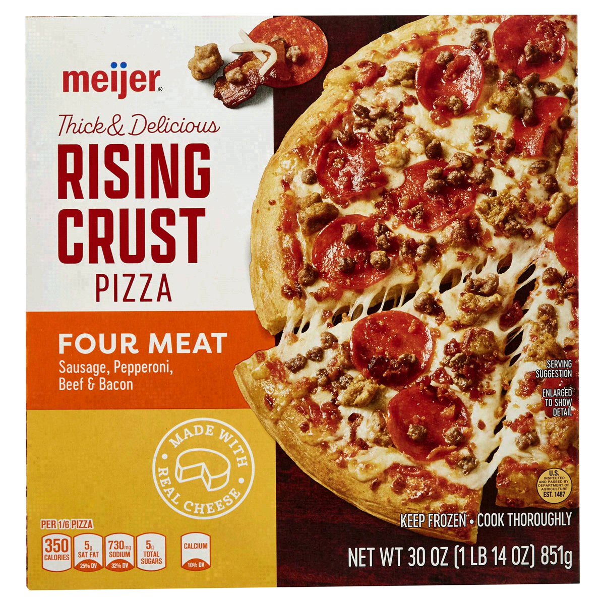 slide 1 of 3, Meijer Rising Crust Four Meat Pizza, 30 oz