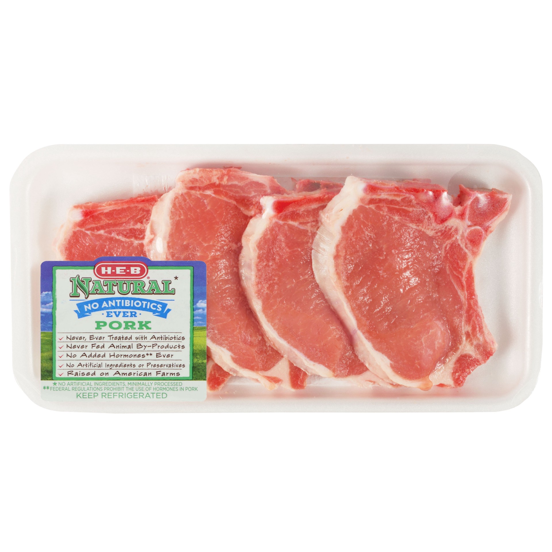 slide 1 of 1, H-E-B Natural Bone-in Center Loin Pork Chops, per lb