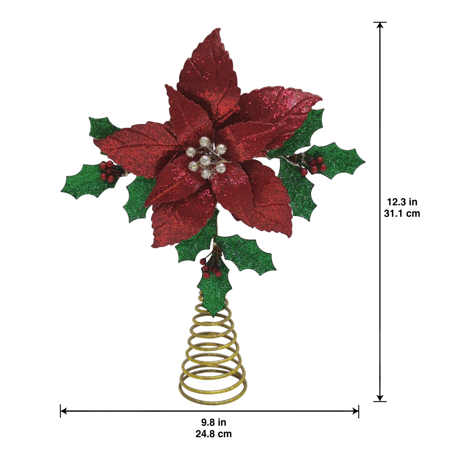 slide 4 of 4, 12" Glitter Poinsettia Lighted Tree Topper By Ashland, 12 in