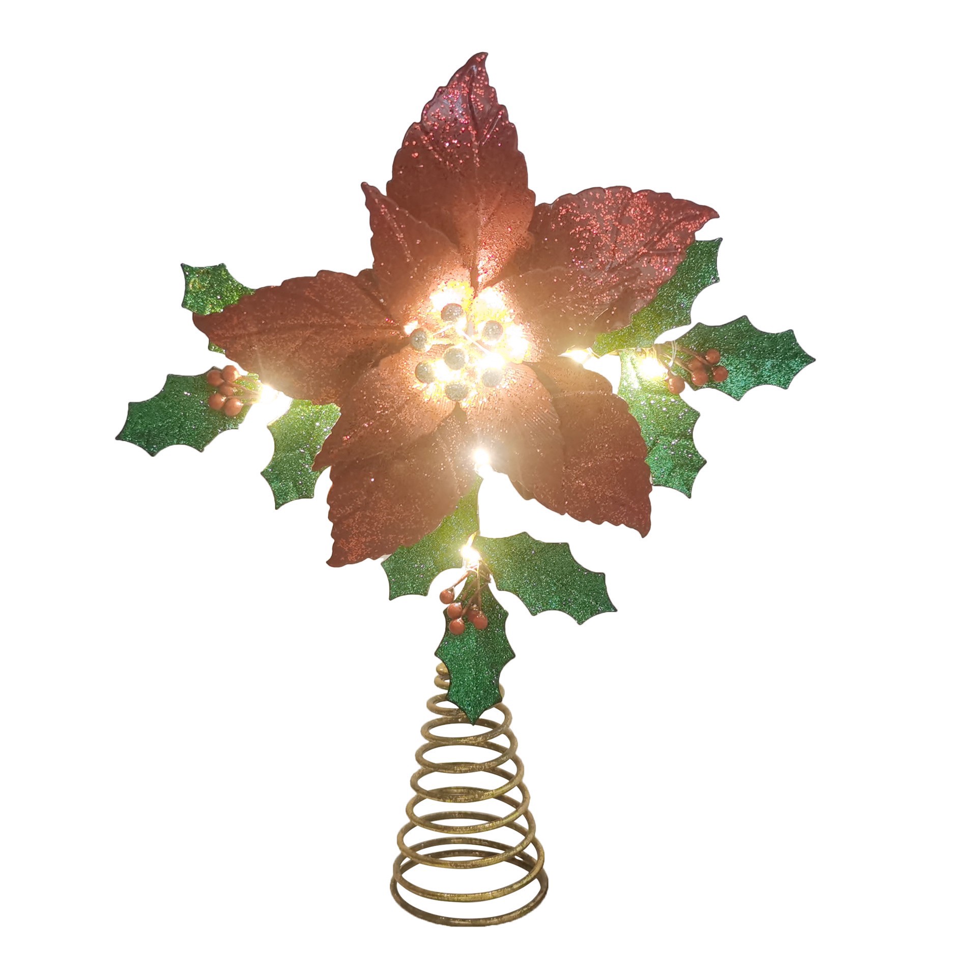 slide 3 of 4, 12" Glitter Poinsettia Lighted Tree Topper By Ashland, 12 in