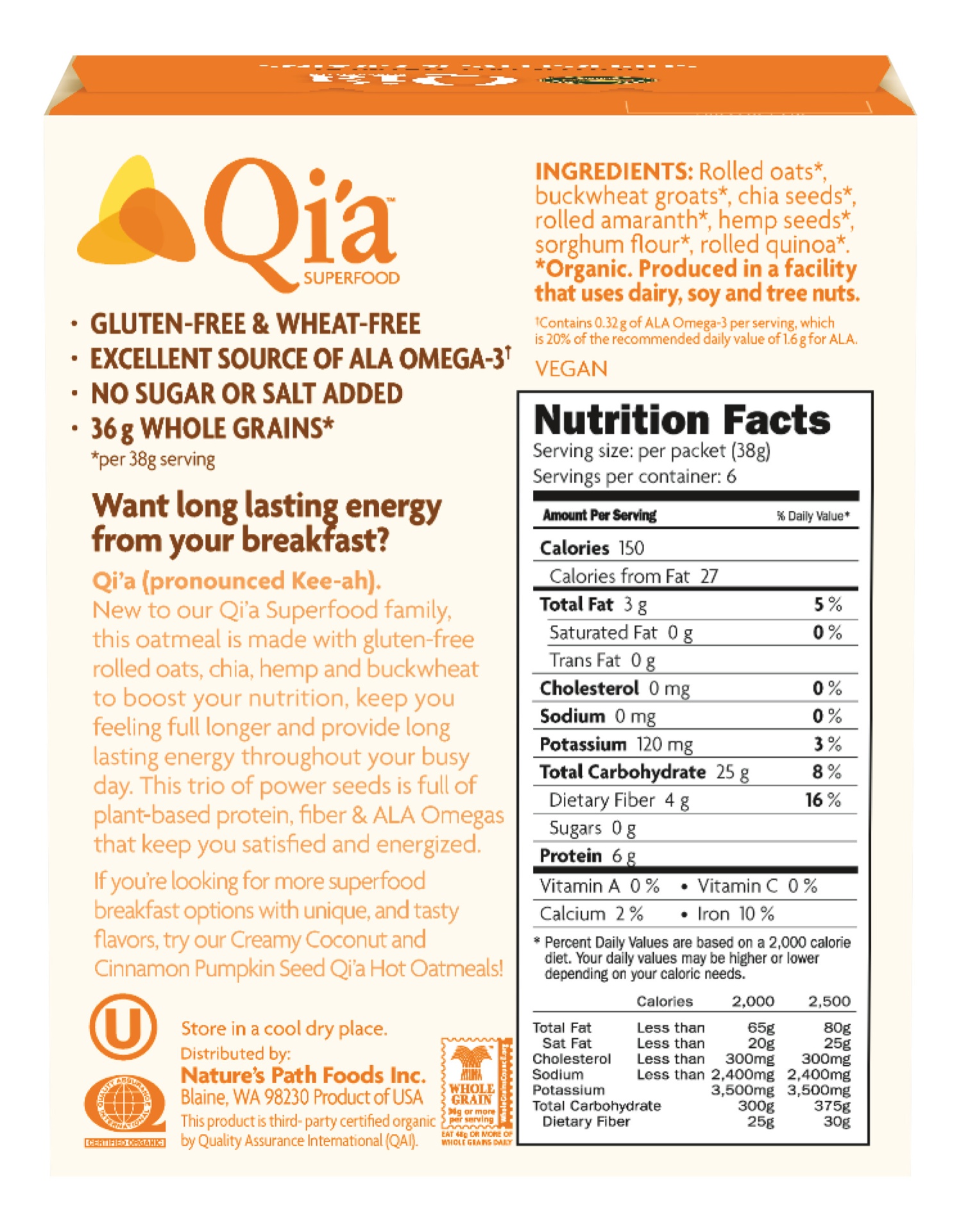 slide 3 of 5, Nature's Path Qi'a Organic Superseed Oatmeal 8oz Box, 8 oz