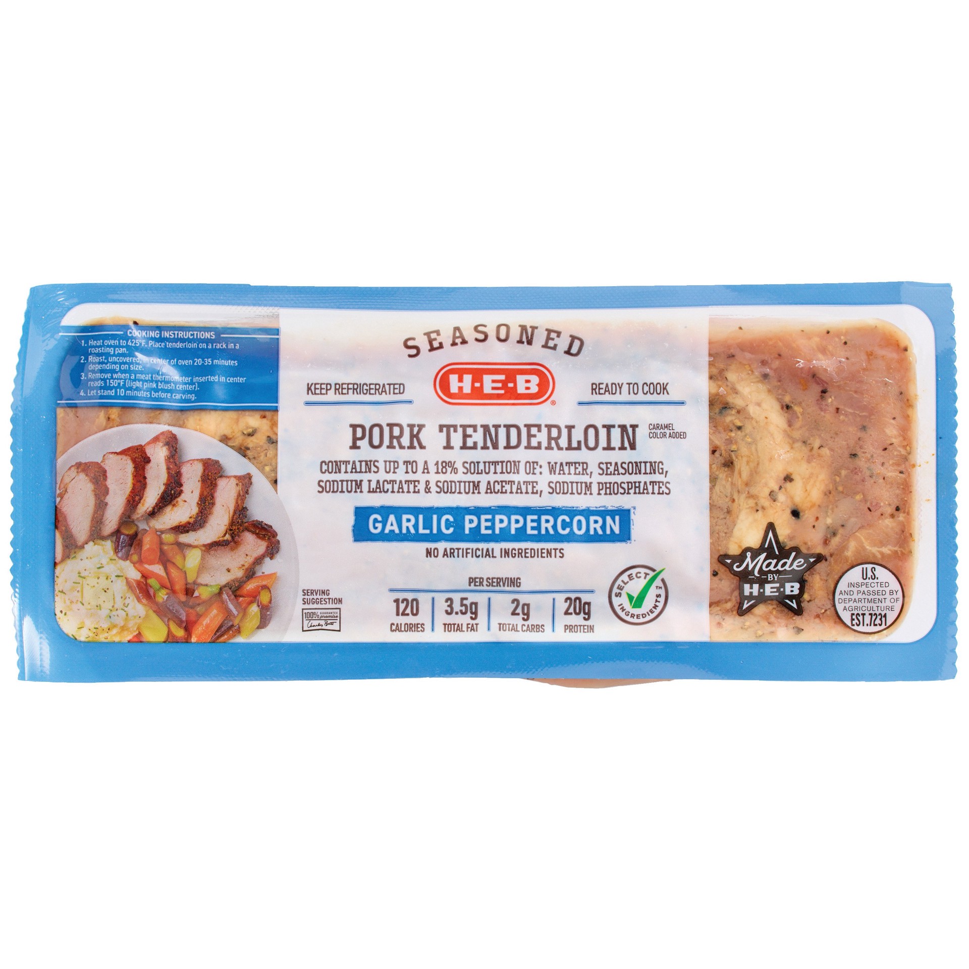 slide 1 of 1, H-E-B Garlic Peppercorn-Seasoned Pork Tenderloin, per lb