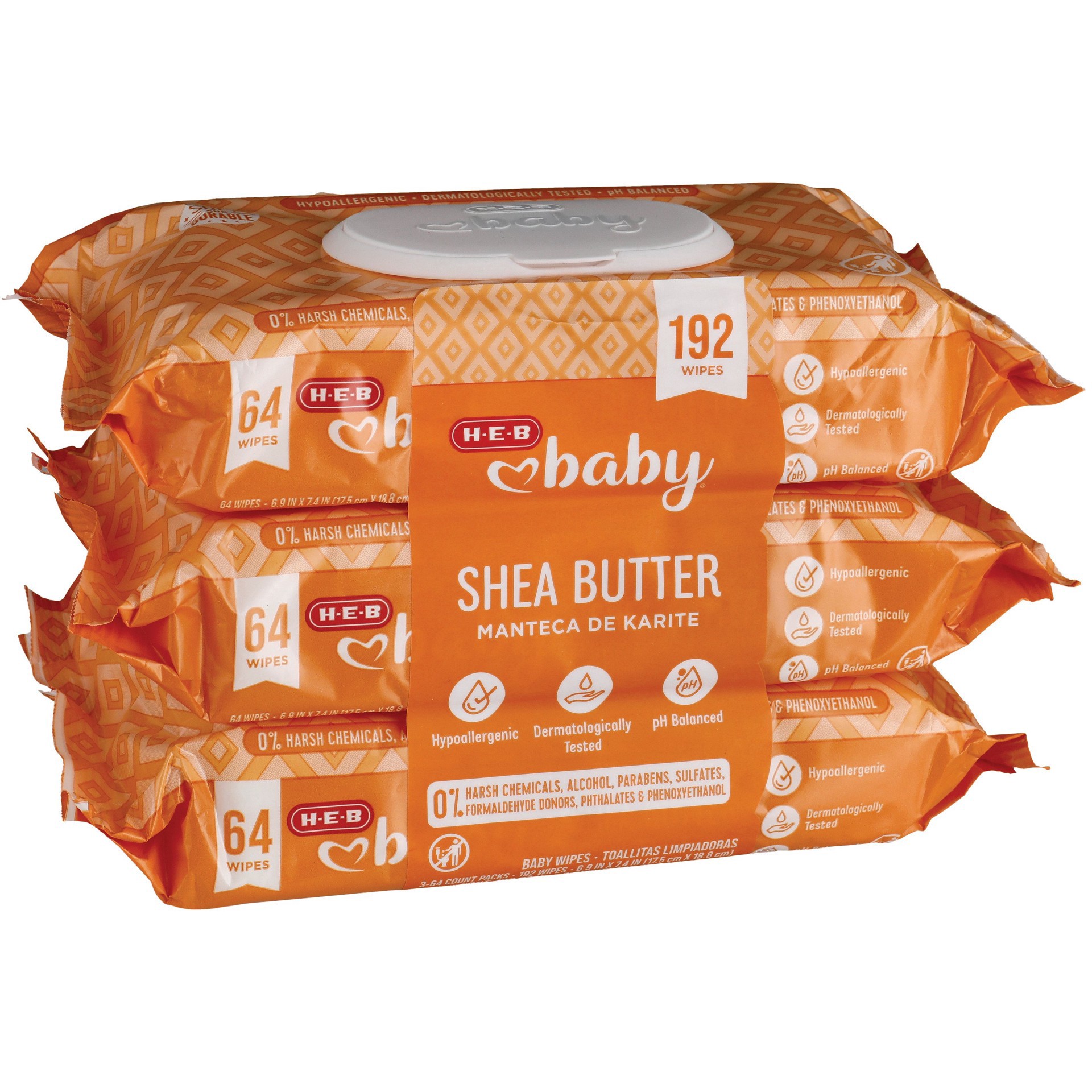 slide 1 of 1, H-E-B Baby Shea Butter Wipes, 3 Pk, 192 ct