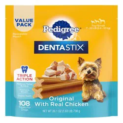 Pedigree Dentastix Original Adult Toy/Small Dog Dental Chew Dog Treats Chicken Flavor Value Pack, 108 ct