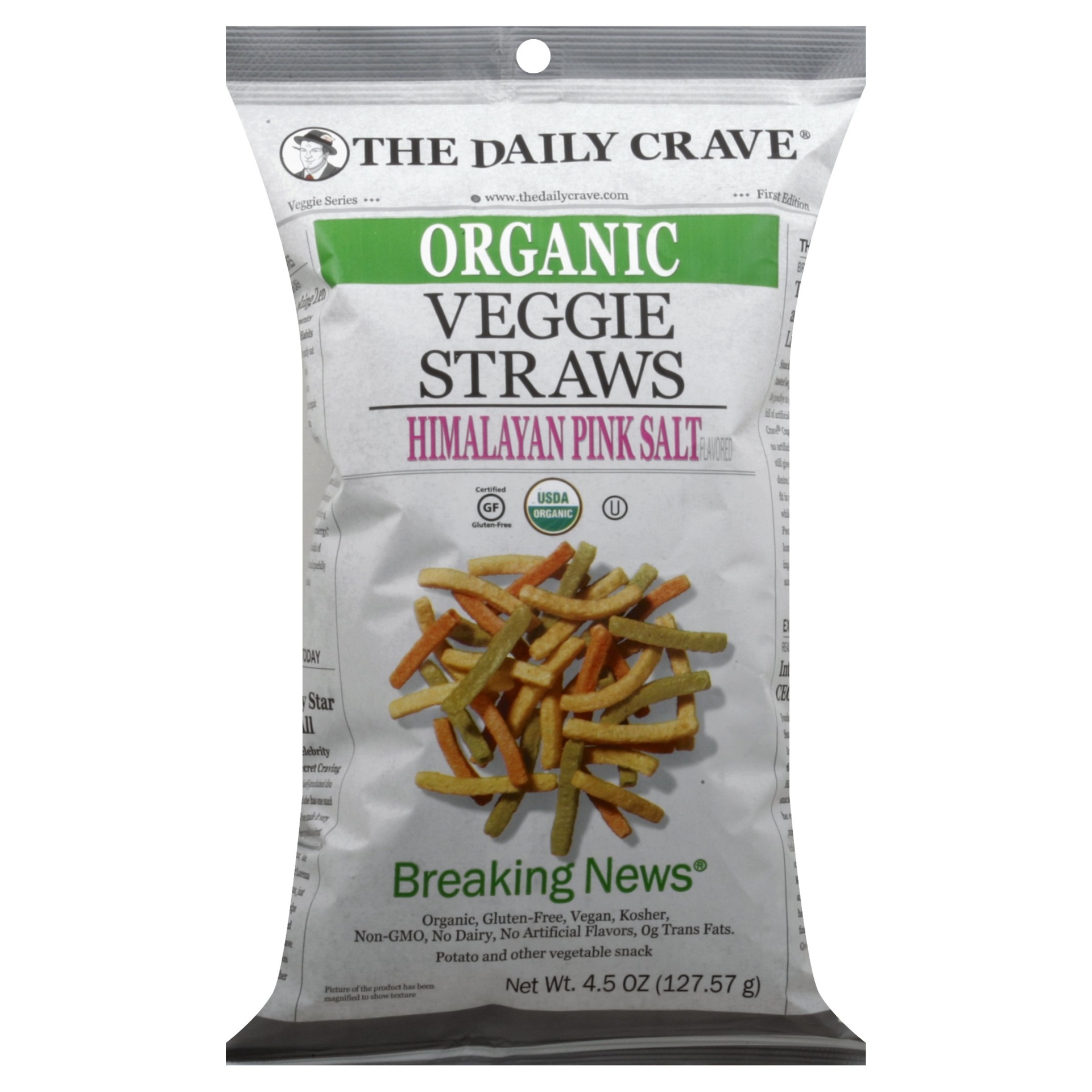 slide 1 of 5, The Daily Crave Veggie Straws, Organic, Himalayan Pink Salt, 4.5 oz