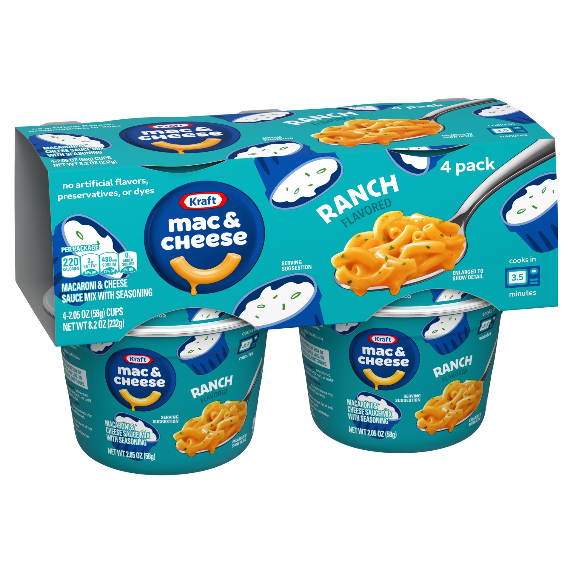 slide 7 of 8, Kraft Ranch Flavored Mac & Cheese Macaroni and Cheese Dinner, 4 ct Pack, 2.05 oz Cups, 4 ct