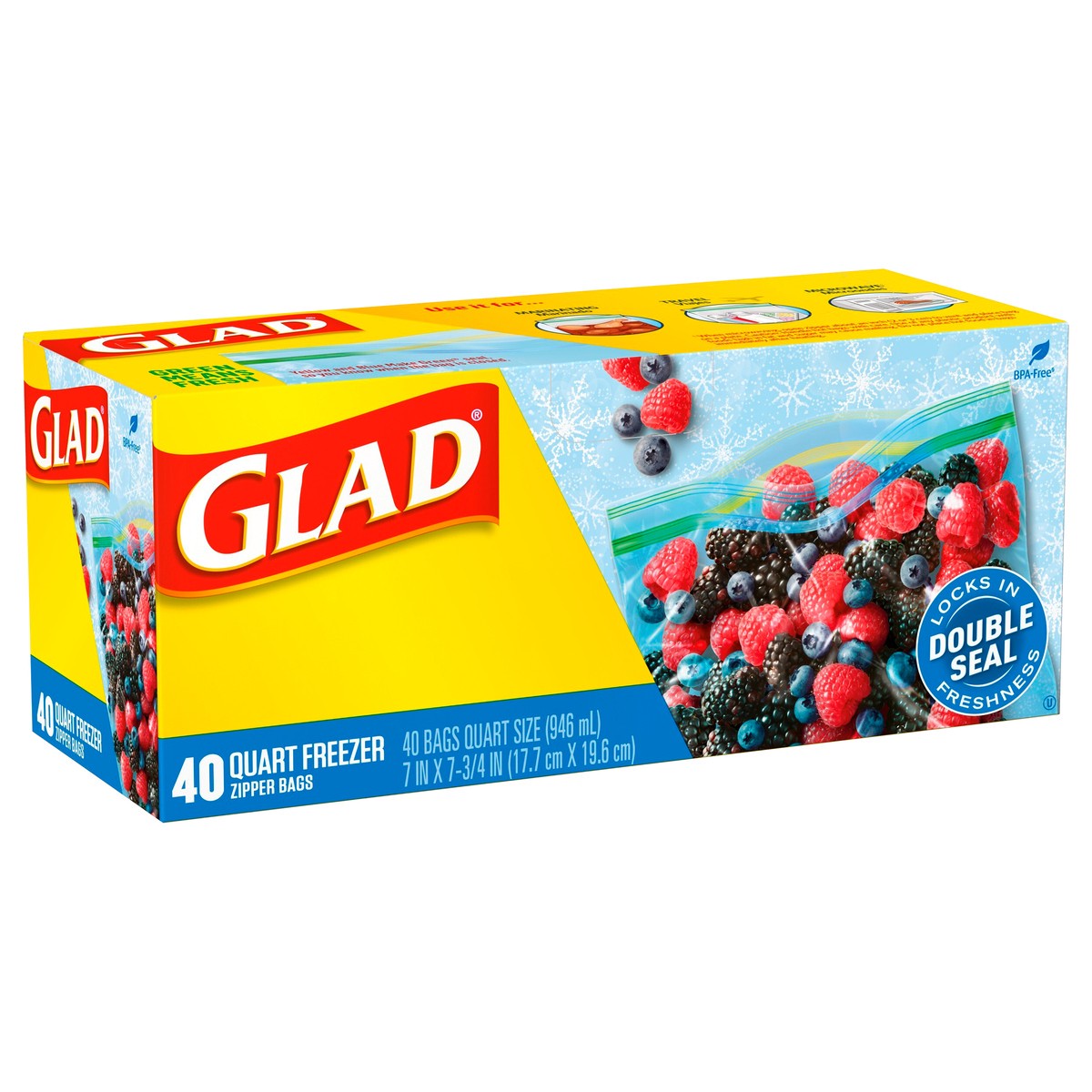 slide 6 of 9, Glad Quart Medium Freezer Zipper Bags 40 ea, 40 ct