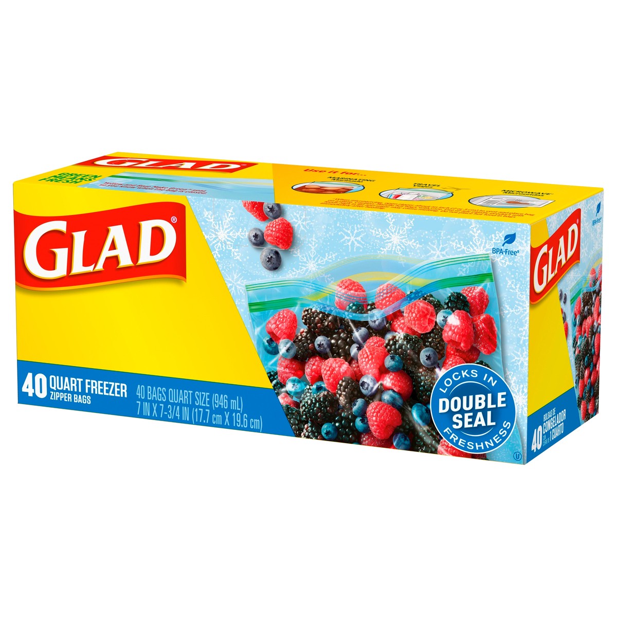 slide 5 of 9, Glad Quart Medium Freezer Zipper Bags 40 ea, 40 ct