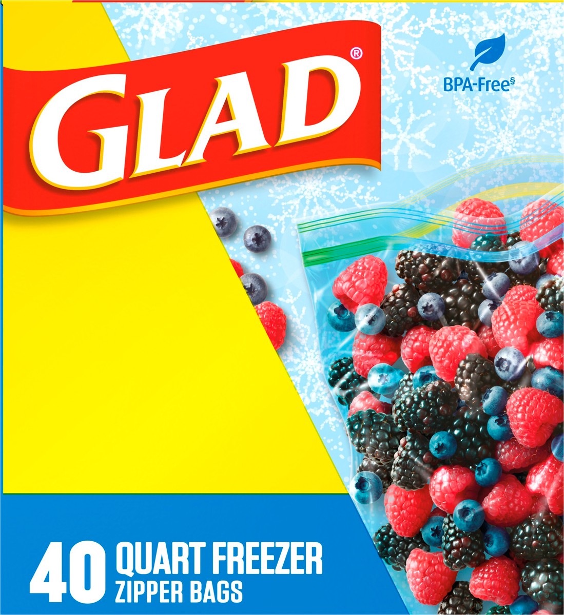 slide 8 of 9, Glad Quart Medium Freezer Zipper Bags 40 ea, 40 ct