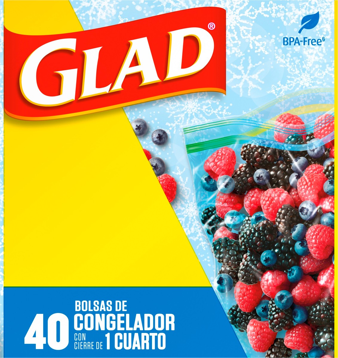 slide 7 of 9, Glad Quart Medium Freezer Zipper Bags 40 ea, 40 ct