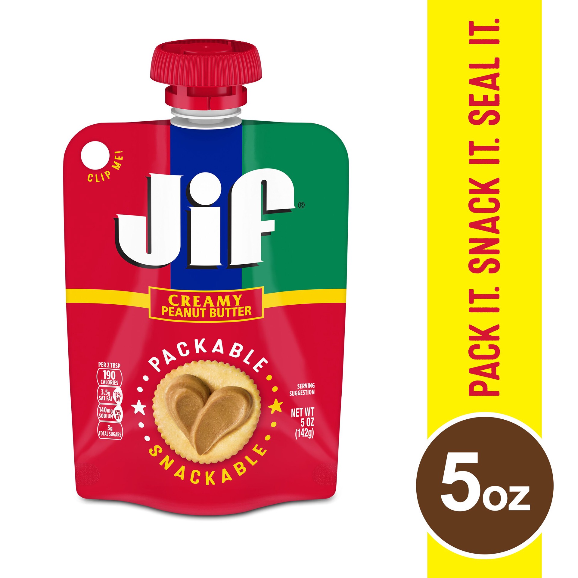 slide 4 of 6, Jif Portable Squeeze Creamy Peanut Butter, 5 oz. Resealable Pouch, 5 oz
