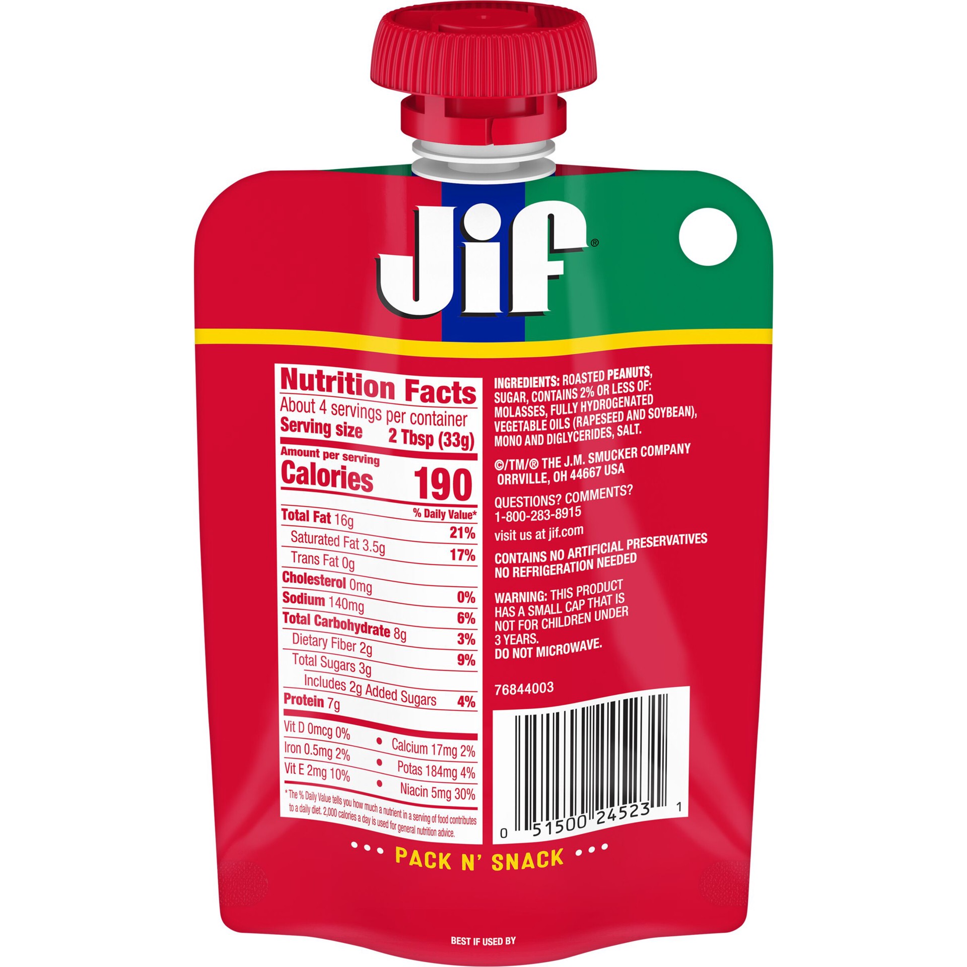 slide 3 of 6, Jif Portable Squeeze Creamy Peanut Butter, 5 oz. Resealable Pouch, 5 oz